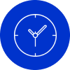 A blue clock with the time 1 2 : 3 0.